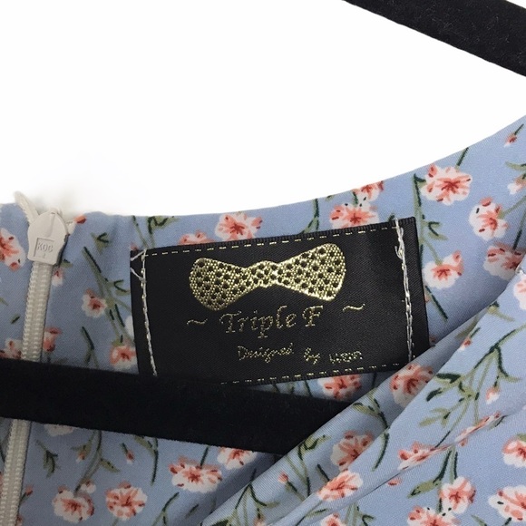 Blue Floral Mini Dress With Flutter Sleeves - Picture 6 of 7